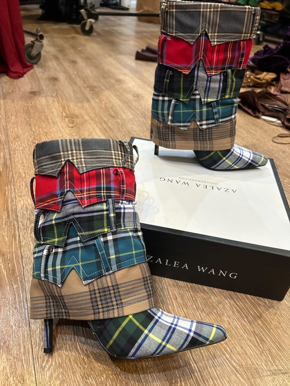Azalea Wang Multicolor Plaid High-Heel Ankle Boots - Picture 3 of 6